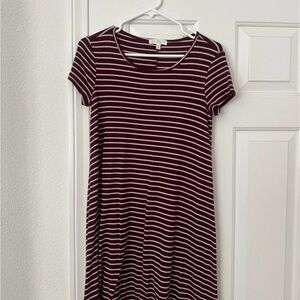 love, Fire Burgundy and White Striped Midi Dress